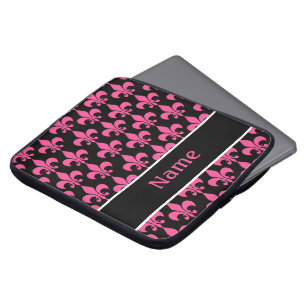 Fleur de Lis för rosasvartpersonlig laptop sleeve