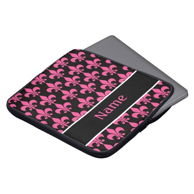 Fleur de Lis för rosasvartpersonlig laptop sleeve (Framsida topp)