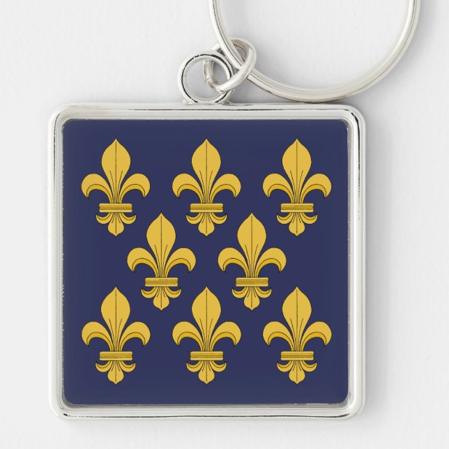 Fleur-de-lis Fyrkantig Silverfärgad Nyckelring (Framsidan)