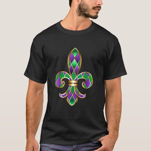 Fleur De Lis Glitter Effect Mardi Gras T Shirt (Framsida)