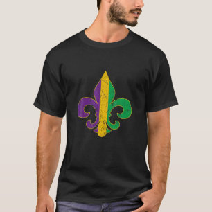 Fleur De Lis Glitter Effect Mardi Gras Vintage T Shirt
