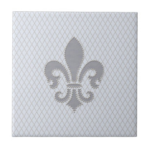Fleur de Lis Grå färg lila diamantmönster Kakelplatta