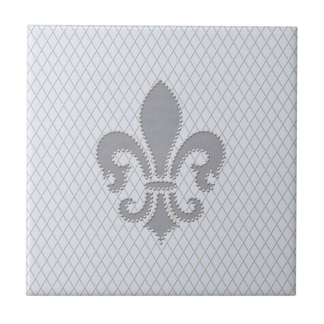 Fleur de Lis Grå färg lila diamantmönster Kakelplatta (Framsidan)