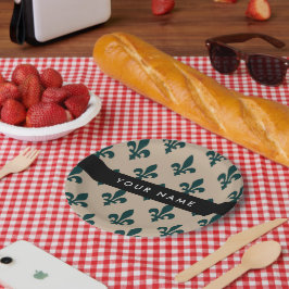 Fleur de Lis, Green on Beige, Royal, Your Name