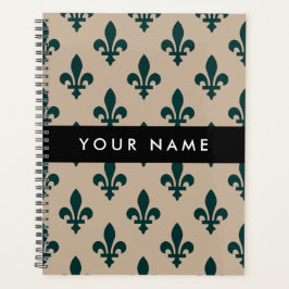 Fleur de Lis, Green on Beige, Royal, Your Name