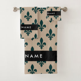 Fleur de Lis, Green on Beige, Royal, Your Name