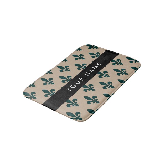 Fleur de Lis, Green on Beige, Royal, Your Name Badrumsmatta (Vinklad)