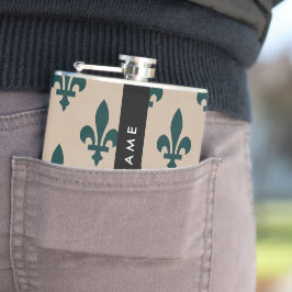Fleur de Lis, Green on Beige, Royal, Your Name Fickplunta