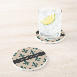 Fleur de Lis, Green on Beige, Royal, Your Name Underlägg