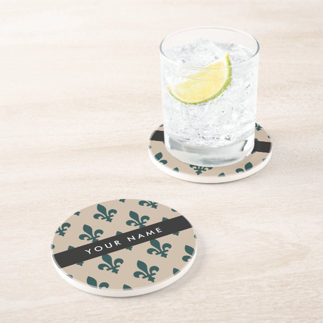 Fleur de Lis, Green on Beige, Royal, Your Name Underlägg (Sidan)