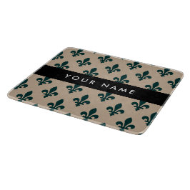 Fleur de Lis, Grön på Beige, Kunglig, Ditt Namn