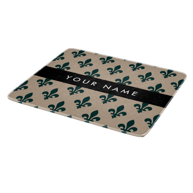 Fleur de Lis, Grön på Beige, Kunglig, Ditt Namn (Hörn)