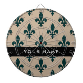Fleur de Lis, Grön på Beige, Kunglig, Ditt Namn Darttavla