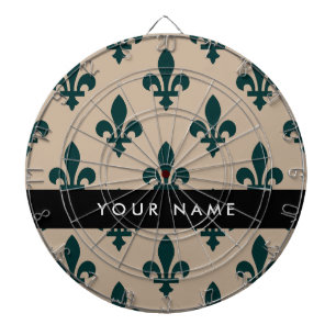 Fleur de Lis, Grön på Beige, Kunglig, Ditt Namn Darttavla