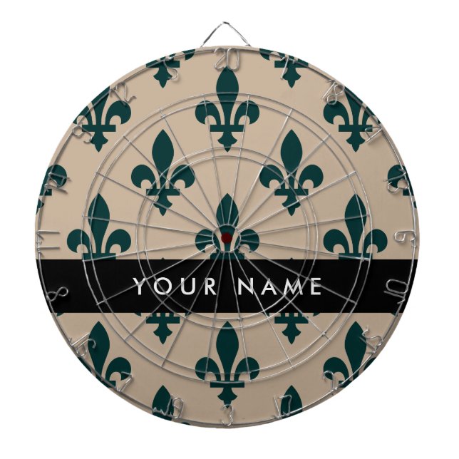 Fleur de Lis, Grön på Beige, Kunglig, Ditt Namn Darttavla (Framsidan)