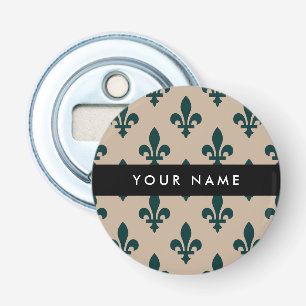 Fleur de Lis, Grön på Beige, Kunglig, Ditt Namn Flasköppnare
