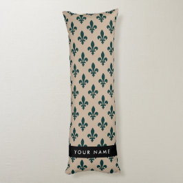 Fleur de Lis, Grön på Beige, Kunglig, Ditt Namn Kroppskudde
