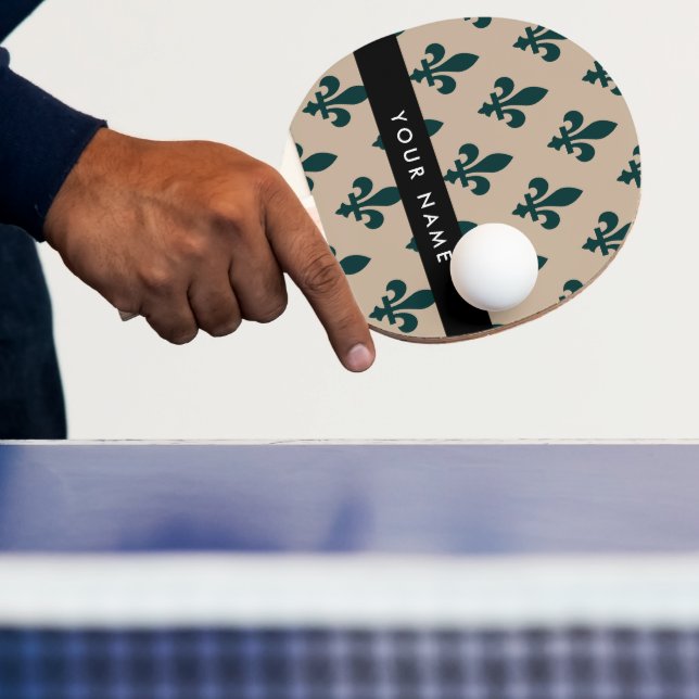 Fleur de Lis, Grön på Beige, Kunglig, Ditt Namn Pingisracket (Insitu)
