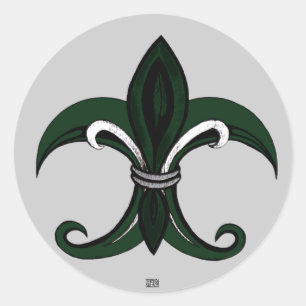 Fleur de lis Grönt/silver Runt Klistermärke