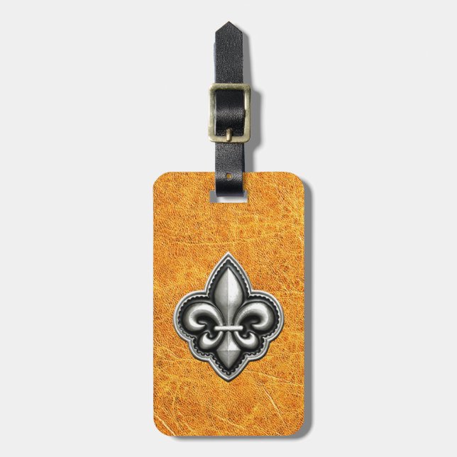 Fleur de Lis Guld läderLook Bagagebricka (Vertikal Framsida)