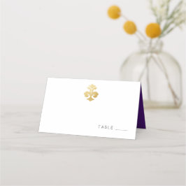 Fleur de Lis Guld Lila Damask Placeringskort