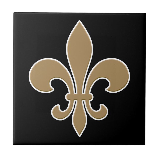 Fleur de Lis Guld med vit och svart kontur Kakelplatta (Framsidan)