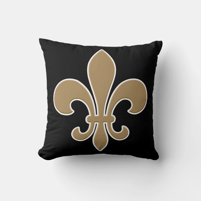 Fleur de Lis Guld med vit och svart kontur Kudde (Framsida)