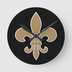 Fleur de Lis Guld med vit och svart kontur Rund Klocka