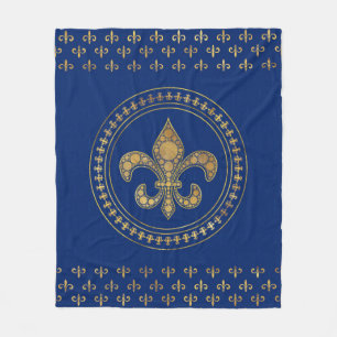 Fleur-de-lis - Guld och Royal Blue Fleecefilt