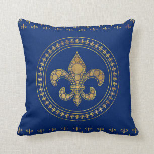 Fleur-de-lis - Guld och Royal Blue Kudde