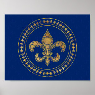 Fleur-de-lis - Guld och Royal Blue Poster