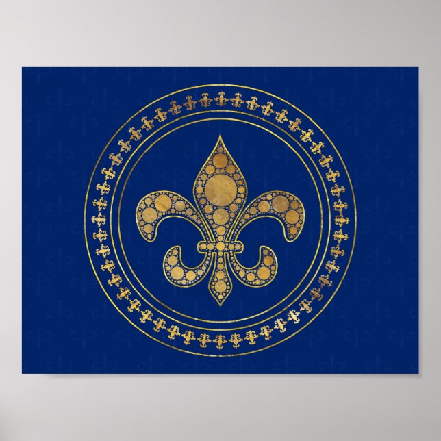 Fleur-de-lis - Guld och Royal Blue Poster (Framsidan)