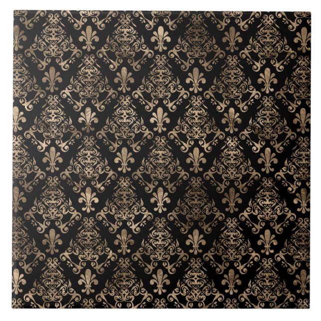 Fleur-de-lis-guld på svart kakelplatta (Framsidan)