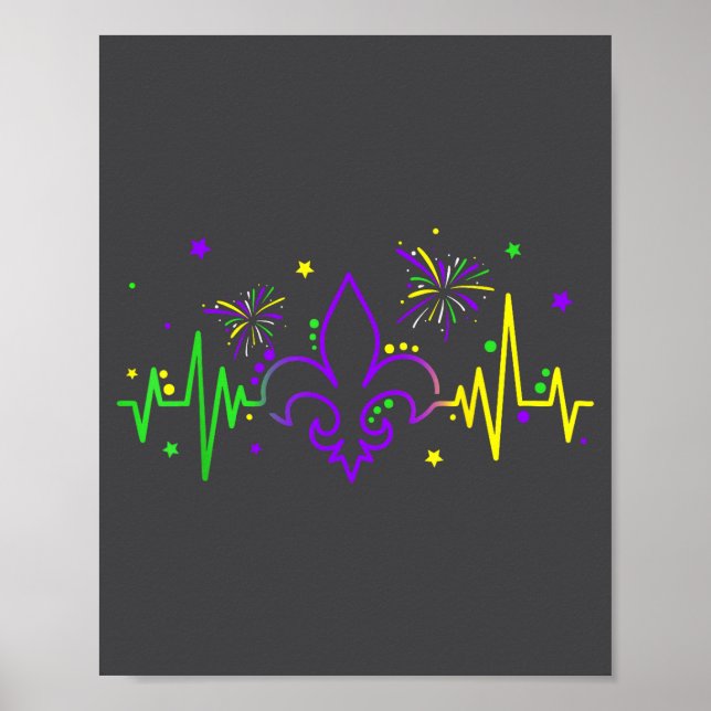 Fleur De Lis Heartbeat Nurse Mardi Gras Carnival M Poster (Framsidan)