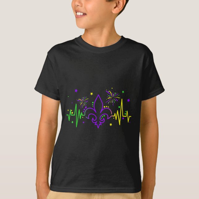 Fleur De Lis Heartbeat Nurse Mardi Gras Carnival M T Shirt (Framsida)