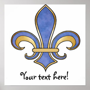 Fleur de Lis i fast färg - mörk - blått Poster
