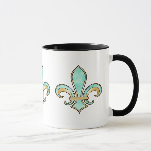 Fleur de Lis i fast färg - turkosAqua Mugg (Höger)