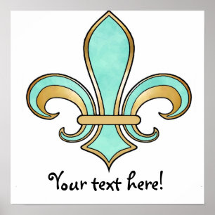 Fleur de Lis i fast färg - turkosAqua Poster