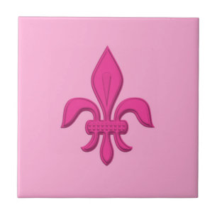 Fleur de Lis i Fuchsia Rosa på Ljus rosa Kakelplatta