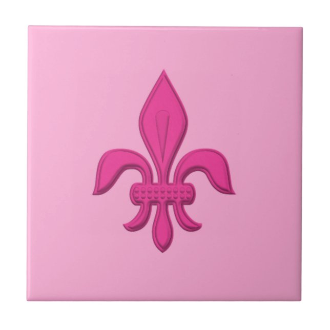 Fleur de Lis i Fuchsia Rosa på Ljus rosa Kakelplatta (Framsidan)
