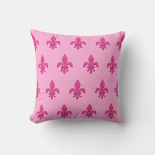 Fleur de Lis i Fuchsia Rosa på Ljus rosa Kudde