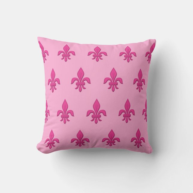 Fleur de Lis i Fuchsia Rosa på Ljus rosa Kudde (Framsida)