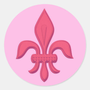Fleur de Lis i Fuchsia Rosa på Ljus rosa Runt Klistermärke