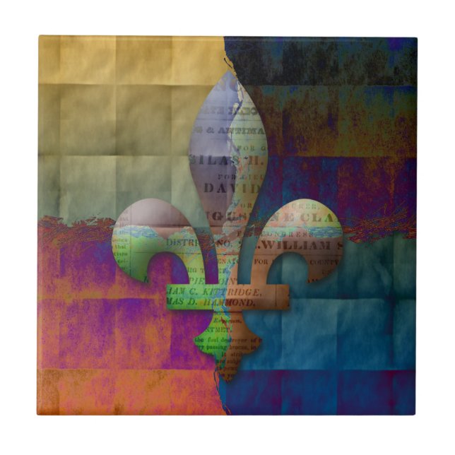 Fleur de Lis i juvel tonar Kakelplatta (Framsidan)