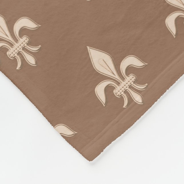 Fleur de Lis i Light Beige på Taupe Tan Fleecefilt (Hörn)