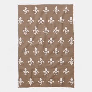 Fleur de Lis i Light Beige på Taupe Tan Kökshandduk