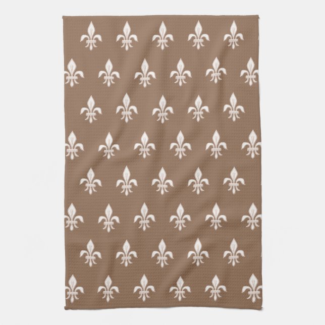 Fleur de Lis i Light Beige på Taupe Tan Kökshandduk (Vertikal)
