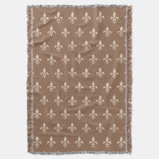 Fleur de Lis i Light Beige på Taupe Tan Mysfilt (Framsidan Vertikal)