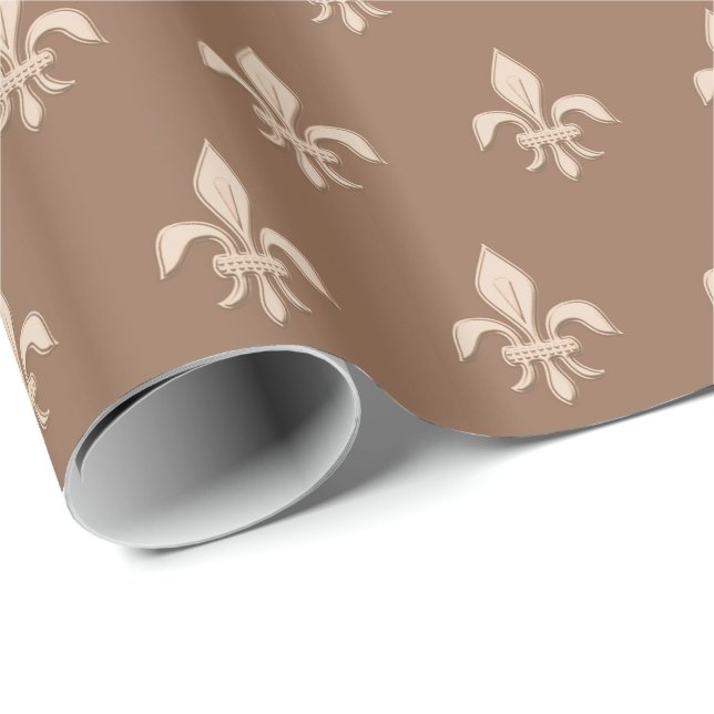 Fleur de Lis i Light Beige på Taupe Tan Presentpapper (Rullad Hörn)