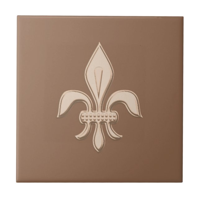 Fleur de Lis i ljus beige på Taupesolbränna Kakelplatta (Framsidan)